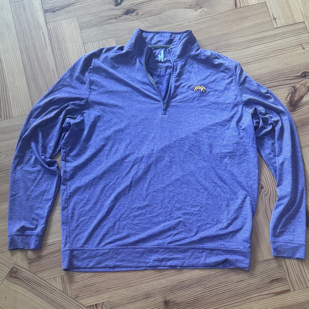 Johnnie-O LSU Vaughn performance Purple Stripe Quarter-Zip Pullover Mens XL EUC
